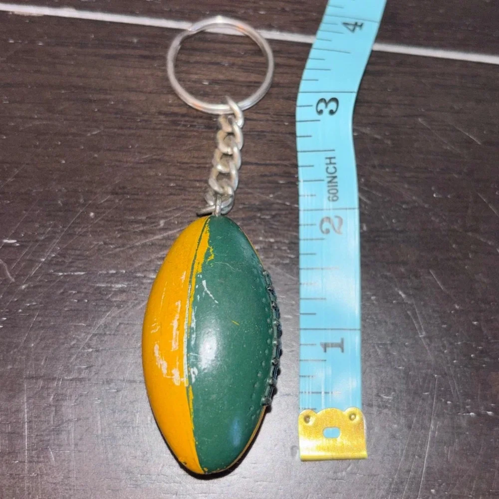 Green and Yellow Plastic Football Keychain |‎ Vintage | Sports Key Ring